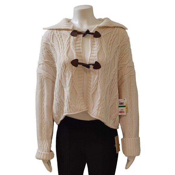 Sugar Moon Juniors' Cable-Knit Toggle-Front Cardigan - White - Picture 1 of 4